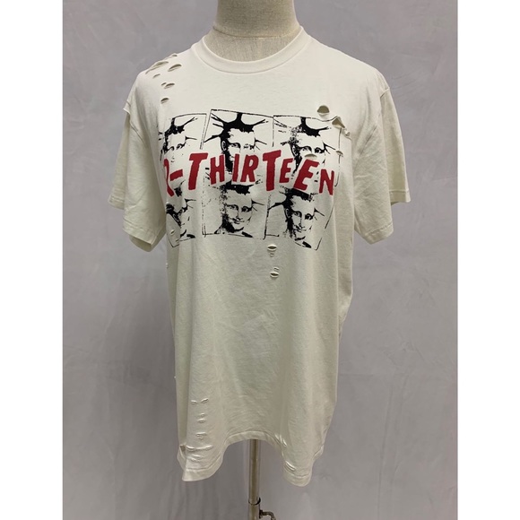 R13 Mona Lisa Boy Distressed Printed Cotton T-shirt In White Size S - Picture 3 of 7